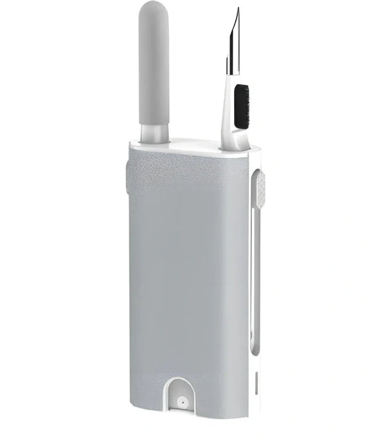 White 5-in-1 cleaning pen kit with sponge brush metal tip and microfiber cloth for earphones phones and screens 3.8x7.5x1.8 cm