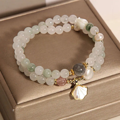 Tianshan emerald green jade ginkgo leaf pendant crystal bracelet with gold-plated accents