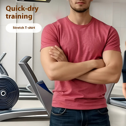 Men's casual short sleeve t-shirt in quick-dry polyester, shown in grey.