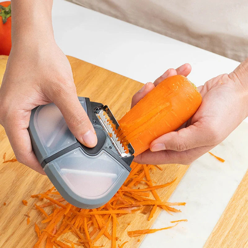 Stainless steel multi-function paring knife with rotating blades for peeling, planing, and cutting