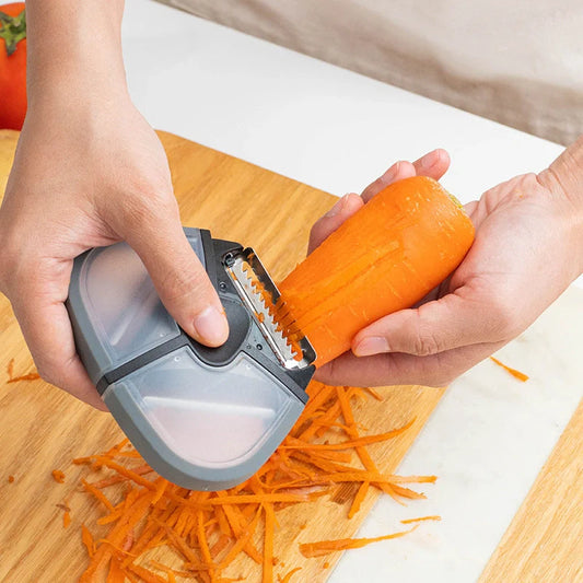Stainless steel multi-function paring knife with rotating blades for peeling, planing, and cutting