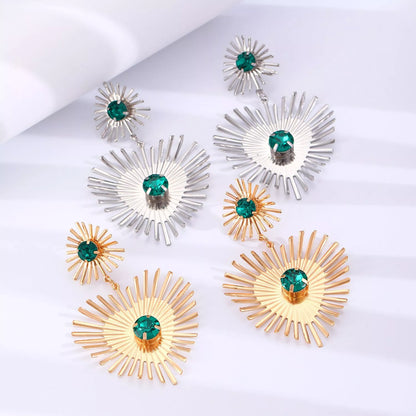 Bohemian Sunflower Heart-shaped Rhinestone Earrings for Women - Valentine's Day Gift