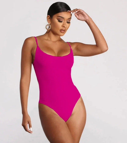Sexy backless one-piece swimsuit in various vibrant colors with adjustable straps for a flattering fit