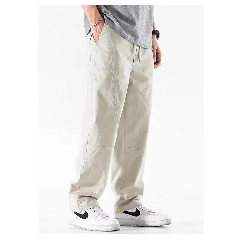 Wide-leg cotton trousers in milky white with antibacterial function and pants-mouth design