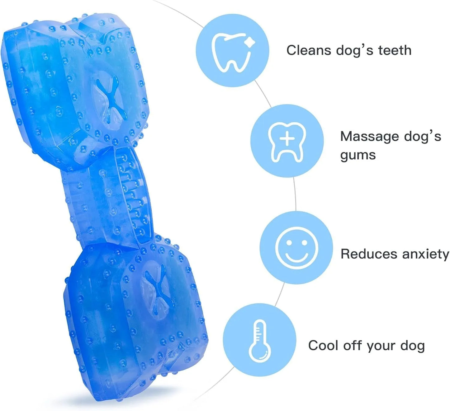 Blue bone-shaped dog teething toy with cooling function and treat compartment for puppies