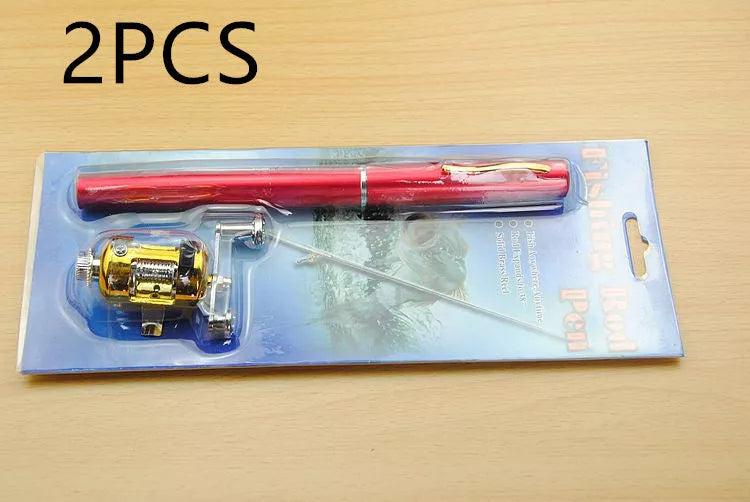Telescopic drum pen rod fishing gear set for ice fishing in yellow color