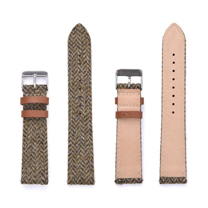 Harris woolen fabric watch strap with stainless steel buckle in blue, brown, khaki or green