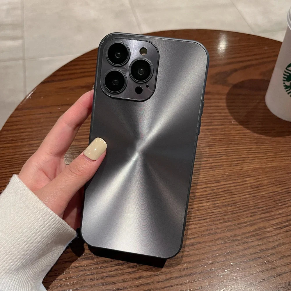 Dustproof metal iPhone case with raised lens protector in dark purple colour