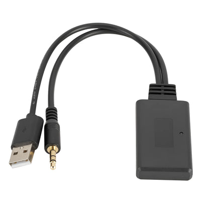 Black car AUX Bluetooth audio receiver with USB and 3.5mm output ports
