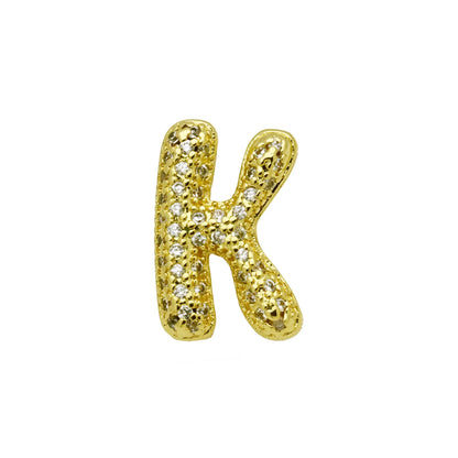 Retro style copper bracelet with English letter charm featuring micro inlaid zirconium stones in gold plating