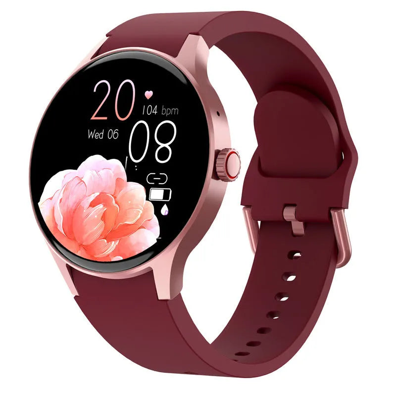Smart sport watch with round touch screen shown in multiple colour options.
