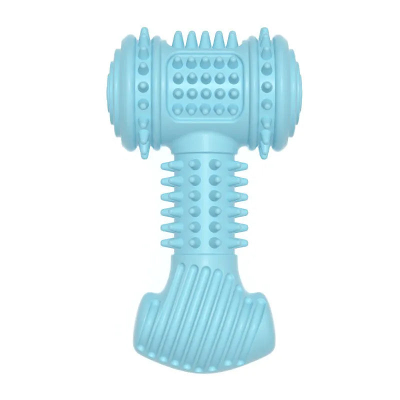 Blue TPR bone-shaped dog chew toy with raised teeth-cleaning dots on surface