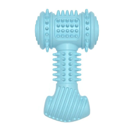 Blue TPR bone-shaped dog chew toy with raised teeth-cleaning dots on surface