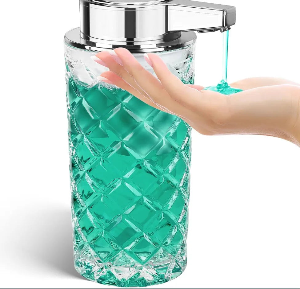 Automatic soap dispenser with silver finish and Type-C charging port showing infrared sensor beneath nozzle