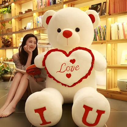 100cm Hug Bear Plush Toy in light brown, pink, white purple, or white red with IU hugging style