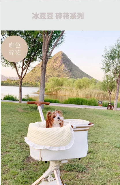 Pet stroller anti-dirty towel cushion pillow three-piece set in pure cotton, showing removable pads for cats and dogs