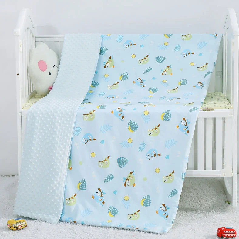 100x158cm cotton baby blanket with colourful cartoon pattern for pram and cot use