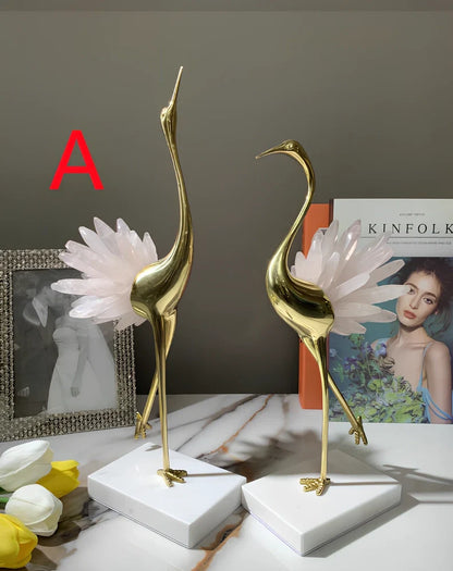 Left-facing crystal crane ornament with marble base in three size options