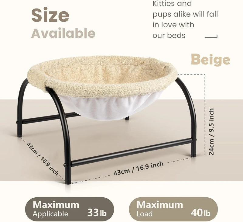 Pet Hammock Bed for Cats and Small Dogs, Stable Detachable Breathable Fabric, Whole Wash, Easy Assembly, Beige or Gray, Indoor and Outdoor Use