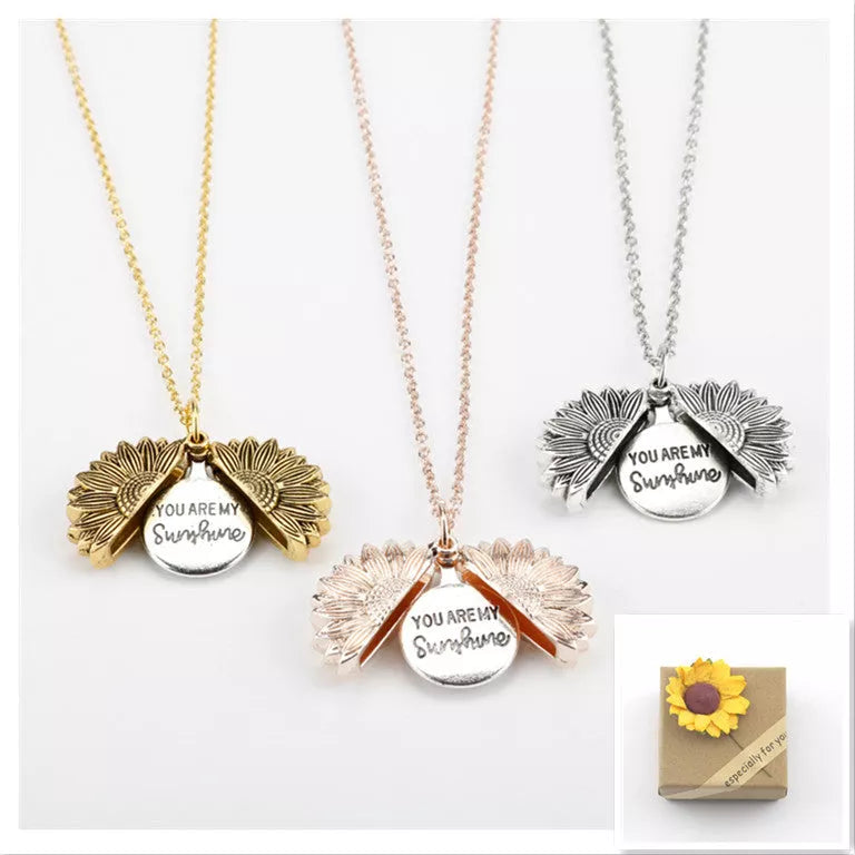Sunflower Double Lettering Necklace in ancient gold, silver, and rose gold with adjustable chain