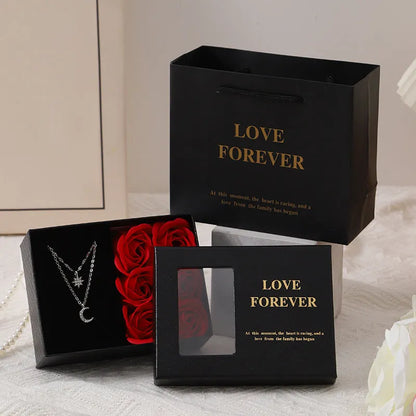 Red soap flower gift set in Korean-style box measuring 12.5cm with handbag