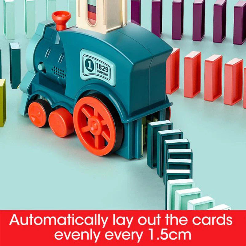 Automatic Domino-Building Train Toy with Mesmerizing Domino Display and Steering Mechanism