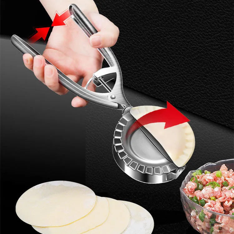 Silver stainless steel manual dumpling mould for making compact sealed dumplings