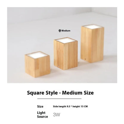 Solid wood surface mounted downlight in wood colour with round or square design options for corridor lighting