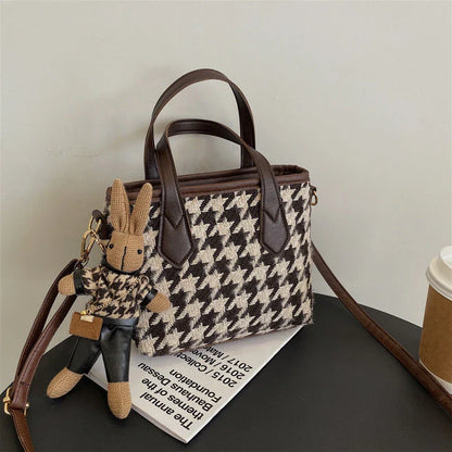 Premium Houndstooth Crossbody Bags for Women - Stylish Wool Handbag with Adjustable Strap and Spacious Main Compartment