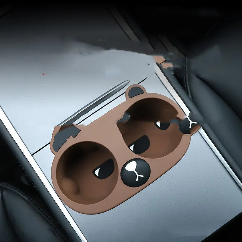 Cup holder silicone limiter insert for car centre console anti shake universal fit for central control area available in grey, tan, and pink cartoon animal design to secure drinks and reduce spilling in vehicle.