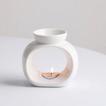 White Nordic style ceramic aromatherapy stove with anti-dry burning design for safe essential oil evaporation