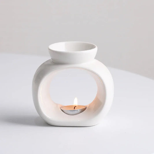 White Nordic style ceramic aromatherapy stove with anti-dry burning design for safe essential oil evaporation
