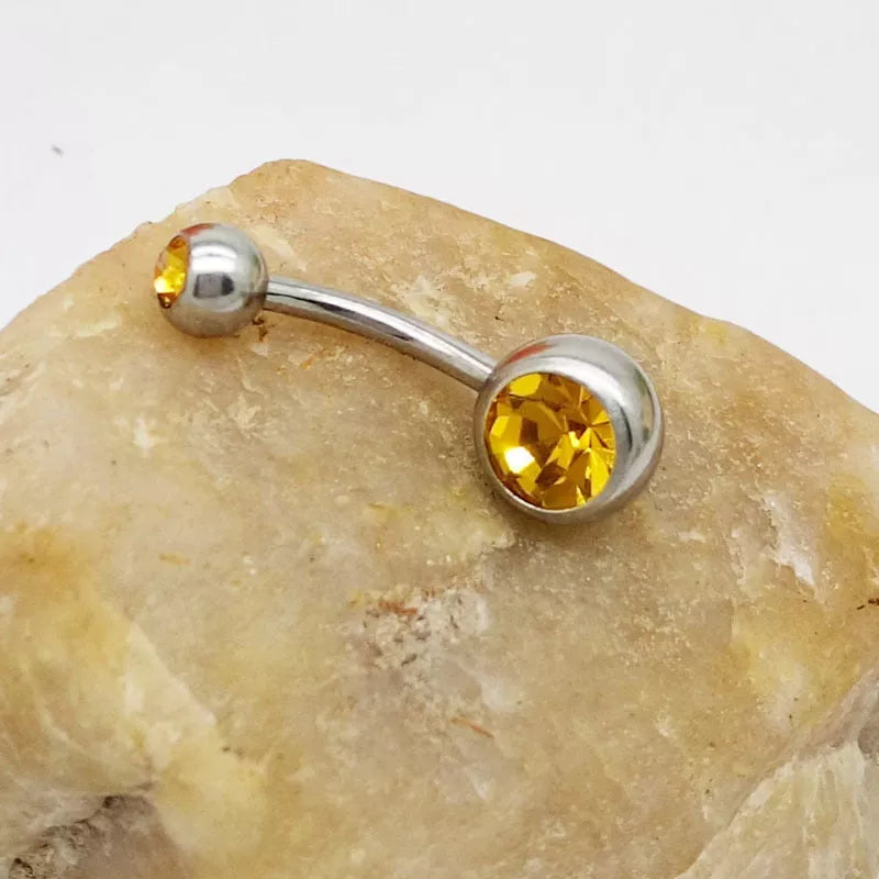 Hypoallergenic titanium steel navel buckle with alloy inlay artificial gem in various colors