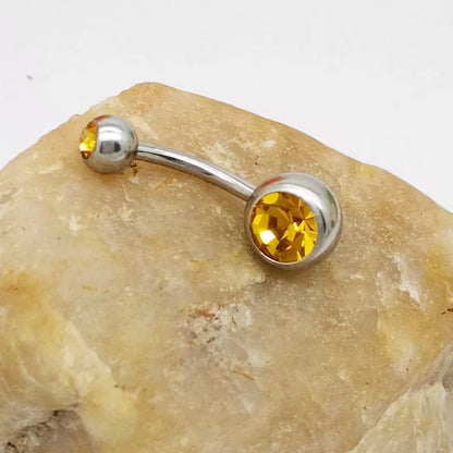 Hypoallergenic titanium steel navel buckle with alloy inlay artificial gem in various colors