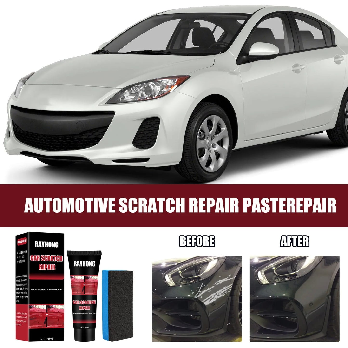 60ml car scratch repair wax set with applicator for automotive paint surface maintenance