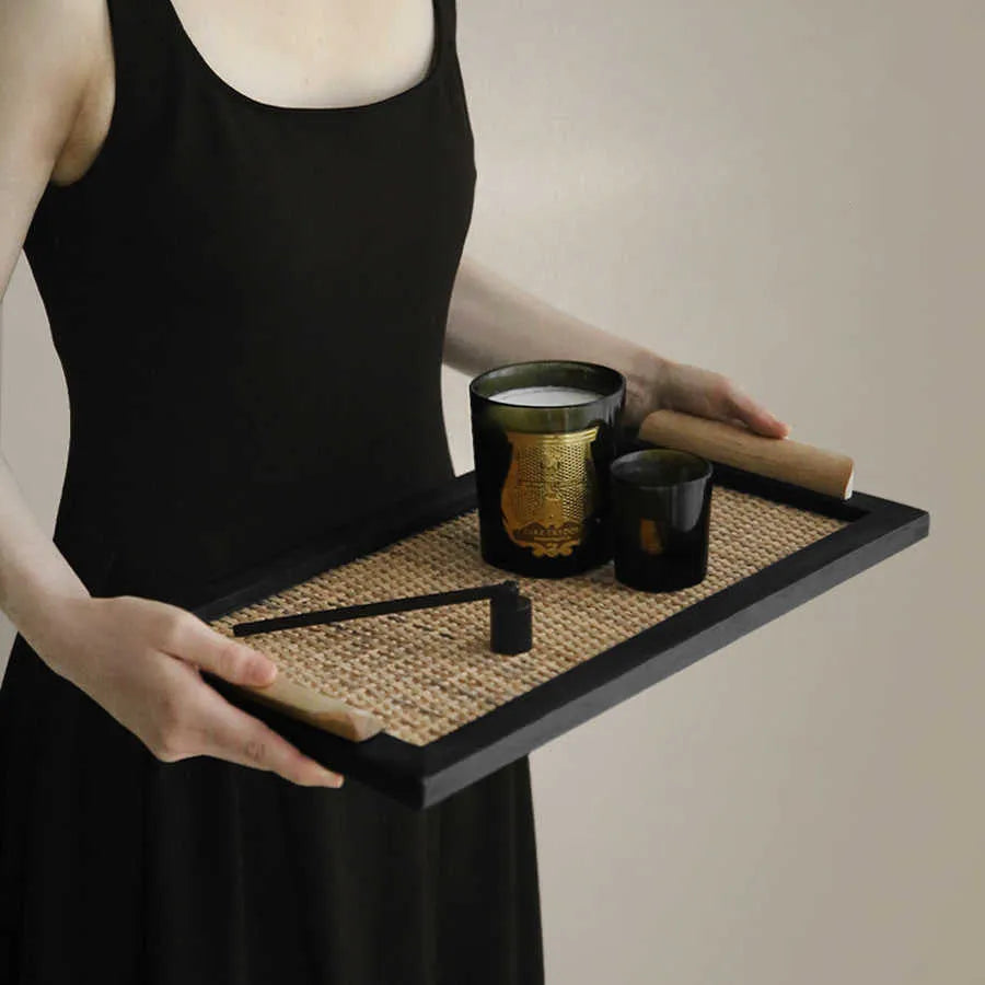 Pine dining tray with compartment design showing two size options for organised serving