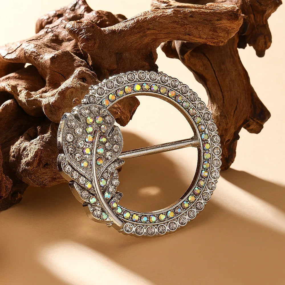 Bow-shaped waist-cinching accessory clip for high-end brooches, alloy with electroplating and diamond inlay, shown in gold, silver, or rose gold finishes.