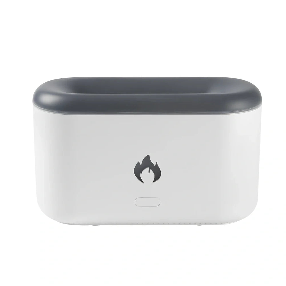 Black and white USB flame aroma diffuser with 300ml water tank for room humidification