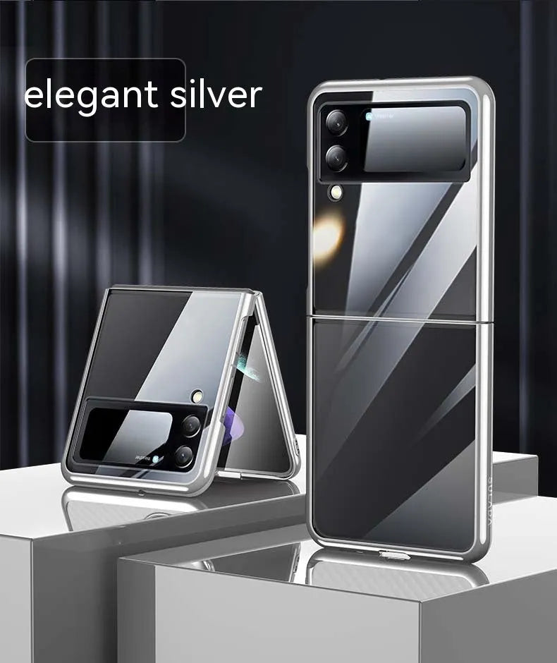 Hard PC back cover phone case for Samsung Z Flip 3 and Z Flip 4 with electroplated transparent finish