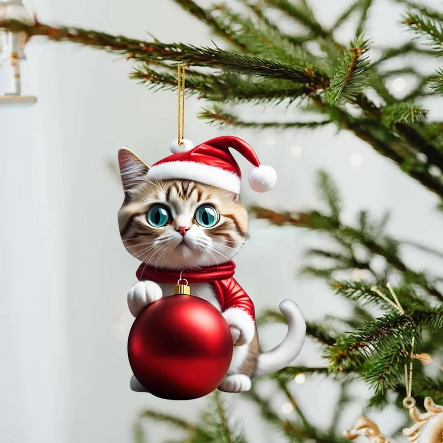 Cartoon style kitty Christmas car hanging ornament made from clear acrylic, shown in one of ten available colour variations.
