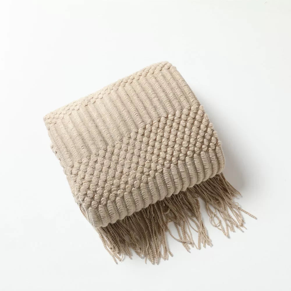 Nordic Sofa Blanket in imitation cashmere with tassel shawl design, available in multiple colors