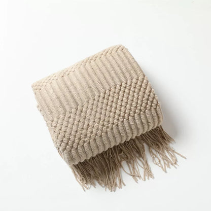Nordic Sofa Blanket in imitation cashmere with tassel shawl design, available in multiple colors