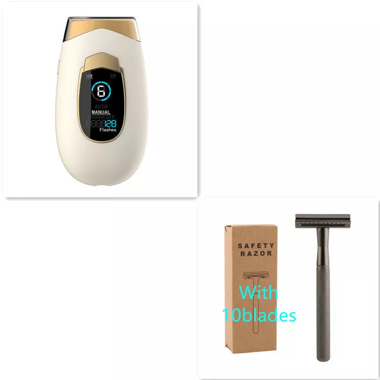 Laser hair removal device for home use in various colors with goggles and power adapter