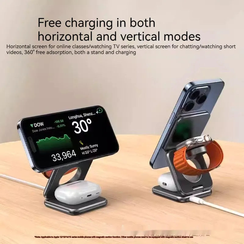 Foldable Magnetic Wireless Charger Mobile Phone Holder for Universal Mobile Phones with Fast Charging QC3.0 Protocol, 15W Maximum Output Power in White or Black, 70x70x25mm Portable Size