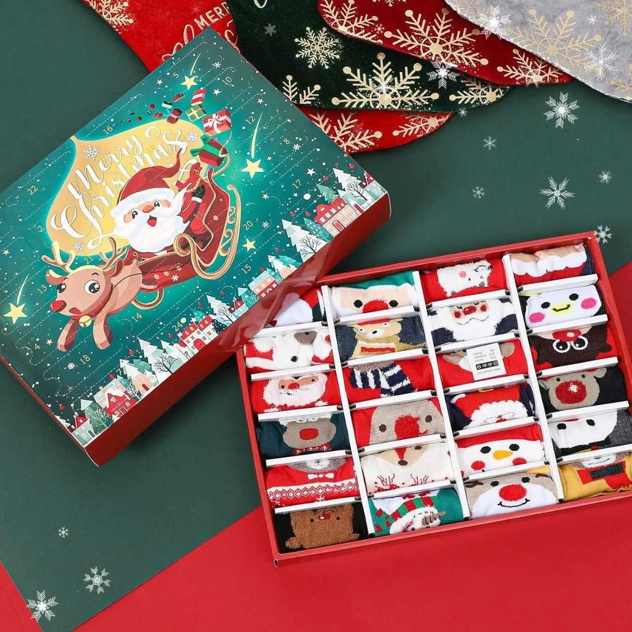 Mini resin Christmas sock decoration from blind box, showing detailed knitted texture and festive colours