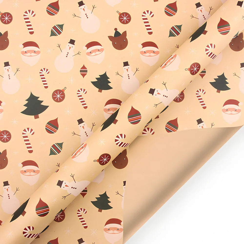 Vintage Christmas kraft wrapping paper showing one of six designs with 80g weight specification