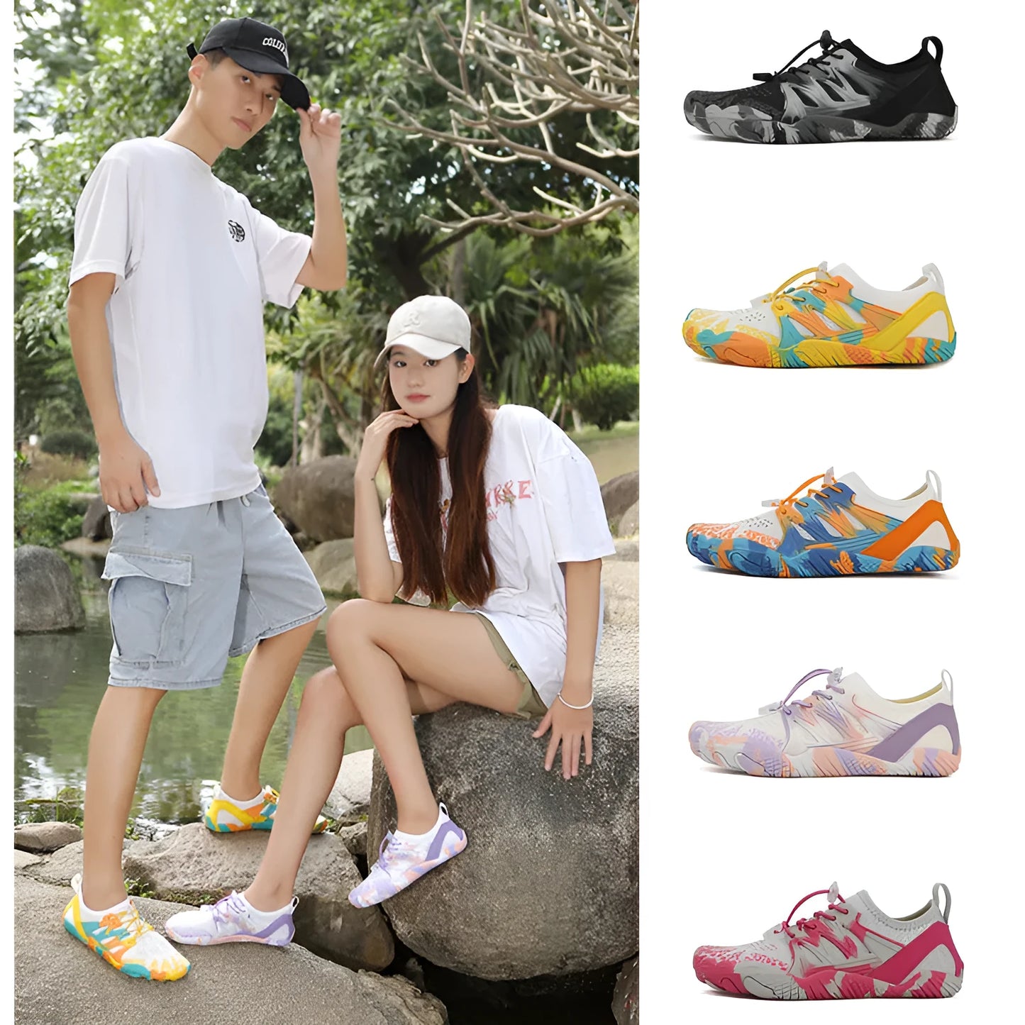 Quick-drying mesh wading shoes with lace-up front and non-slip rubber soles