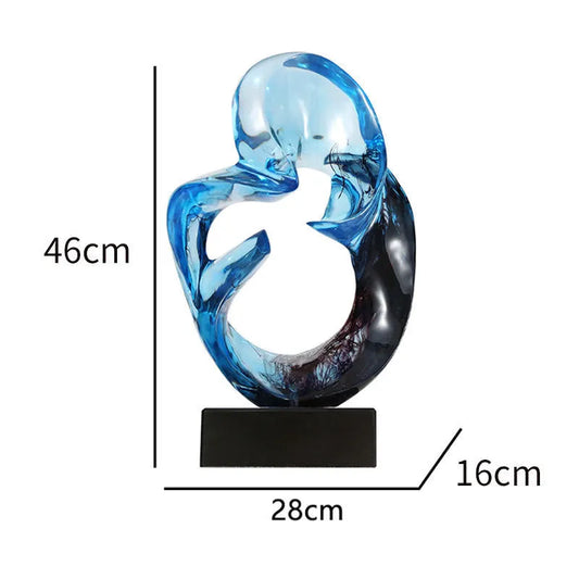 Glass transparent resin craft ornament in orange red or blue, 12cm height, modern sculpture for décor