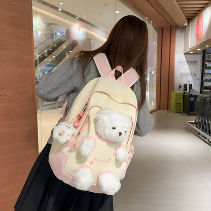 Literary style nylon school backpack in a macaron colour with curved shoulder straps