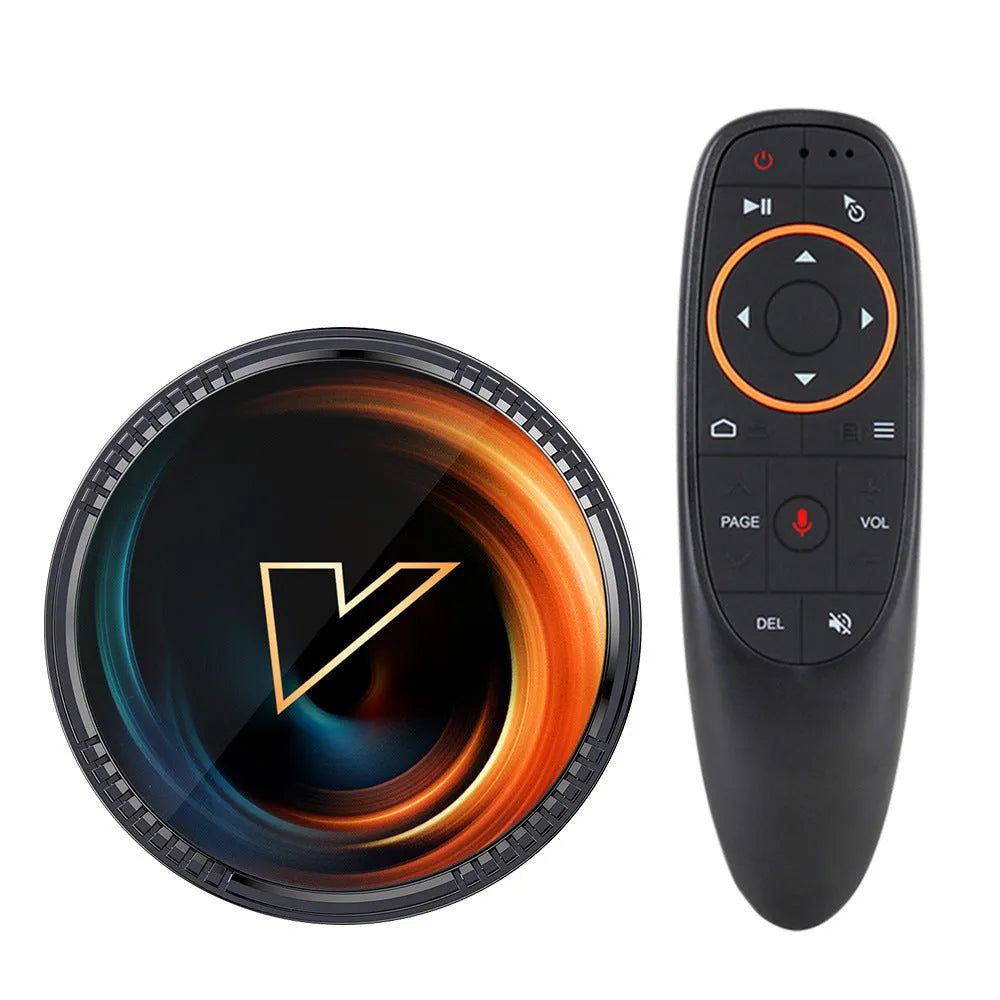 Black W2 ATV Android TV Box with AndroidTV 11, Amlogic S905W2, dual WiFi, HDMI 2.1, and 2.4G remote control